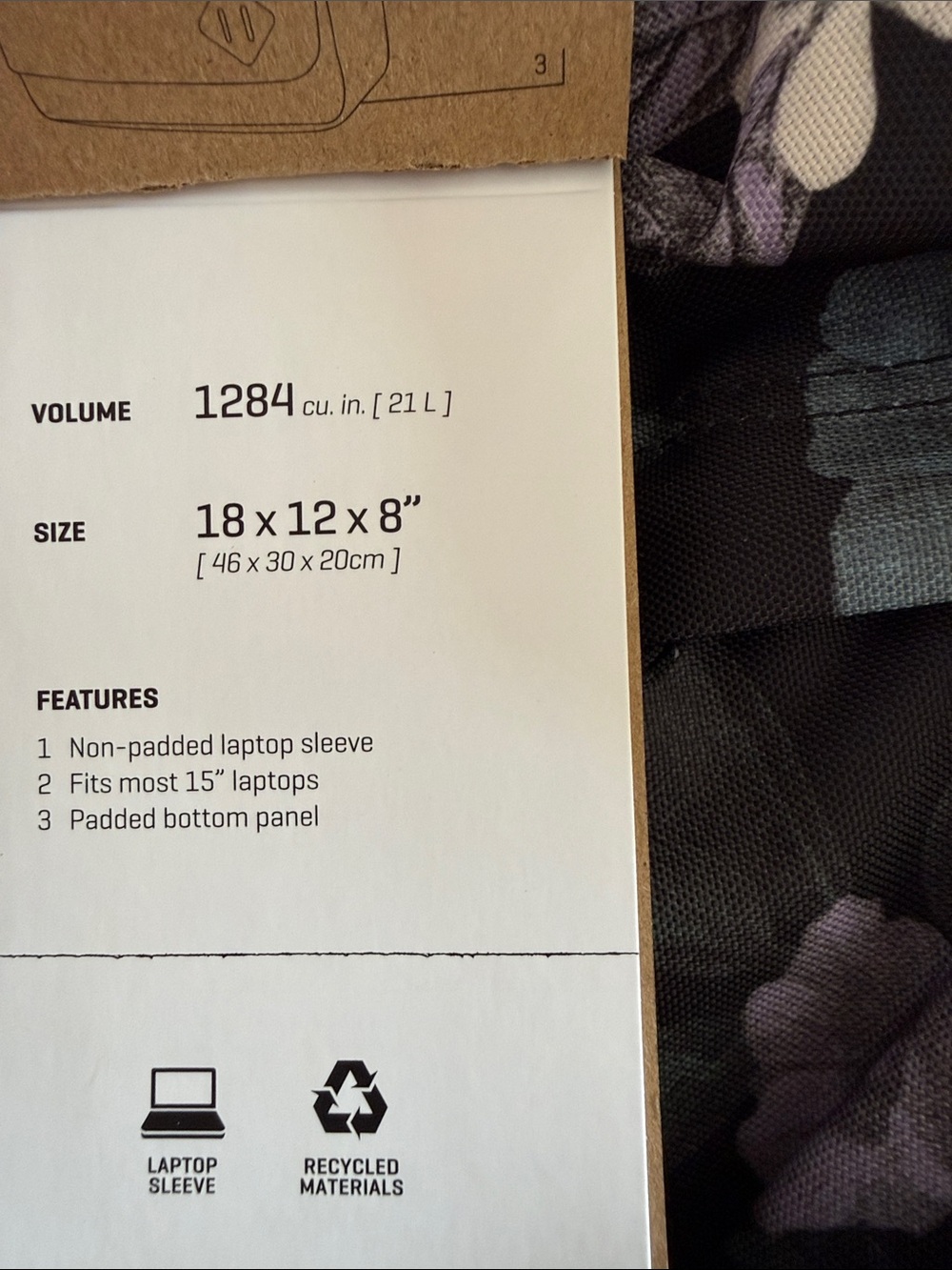 Dakine Black Floral Backpack with Teal, Mauve & White Accents - Picture 3 of 6